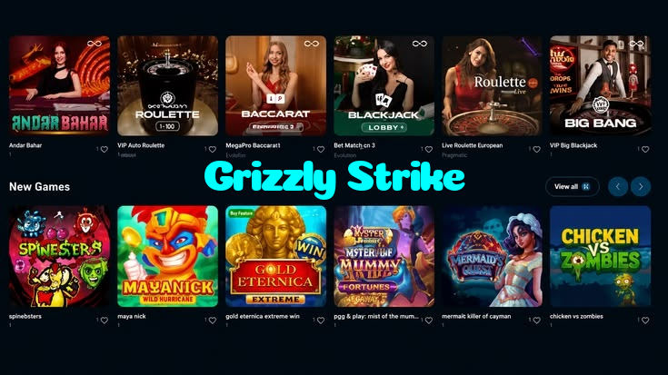 Grizzly Strike casino presented on mobile device in Pakistan with slots and live games